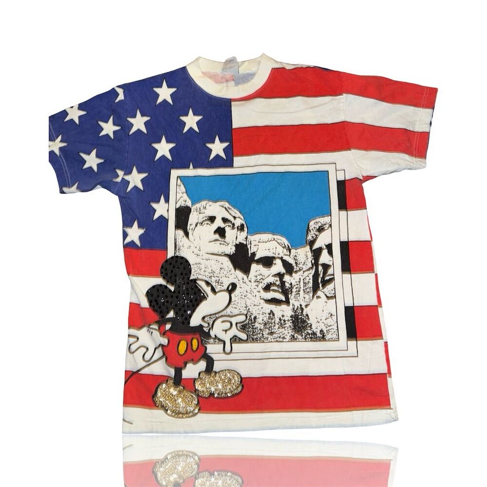 Vintage Disney Mickey Mouse Mount Rushmore USA Flag T-Shirt 90s: Unisex Rare
